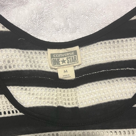 Converse Mesh Striped Top Black & White,short sleeve,size Medium - Picture 6 of 6